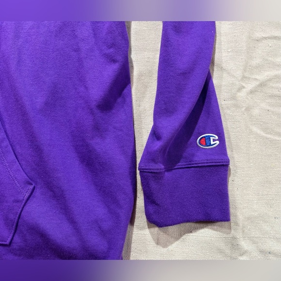 Men’s Retro Y2K Purple Champion Multicolored Logo Hoodie Size L - Picture 3 of 6